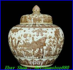 15Old Ming Jiajing Dynasty Color Porcelain Waterlity Fish Palace Jar Pot Crock