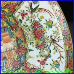 15Old Qing Red Color Porcelain Beauty Belle maid Official Bird Plate Tray
