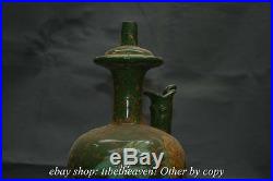 15.2 Marked Old Chinese Green Porcelain Peony Flower Bird Words Pot Bottle Vase