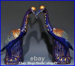 15.5 Xuande Blue Glaze Color Porcelain Fengshui Crane Bird Animal Statue Pair