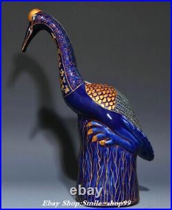 15.5 Xuande Blue Glaze Color Porcelain Fengshui Crane Bird Animal Statue Pair