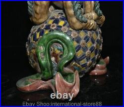 15.6 Rare Old China Wucai Porcelain Feng Shui Owl Bird Beast Ball Lucky Statue
