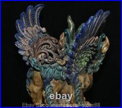 15.6 Rare Old China Wucai Porcelain Feng Shui Owl Bird Beast Ball Lucky Statue