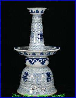 15.7Old China Qing Year Blue white porcelain Candle Holder Candlestick Pair
