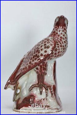 15.8 Old Chinese underglaze red Porcelain Fengshui Eagle Bird Statue Pair