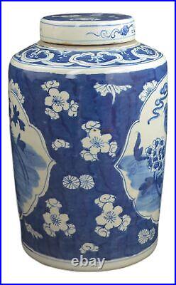 15 Antique Finish Blue and White Porcelain Bird and Flowers Ceramic Covered