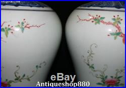15 China Colour Porcelain Magpie Birds Plum Blossom Flower Bottle Vase Jar Pair