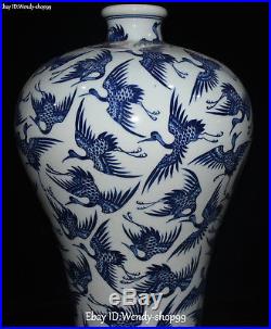 15 China White Blue Porcelain Cranes Bird Flower Pot Kettle Flask Bottle Statue