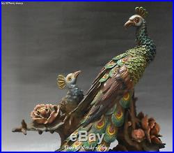 15 Chinese Wucai Porcelain Wealth Money Peacock Bird Peony Flower Tree Statue