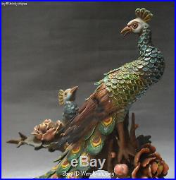 15 Chinese Wucai Porcelain Wealth Money Peacock Bird Peony Flower Tree Statue