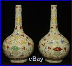 15 Folk Chinese Porcelain Palace Mandarin Duck Bird Flower Bottle Vase Pot Pair
