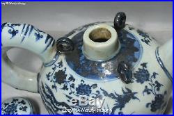 15 Old White Blue Porcelain Phoenix Bird Wine Pot Kettle Bottle Flagon Statue