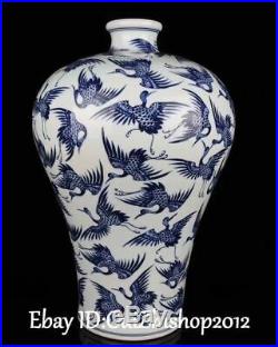 15 Rare Blue White Porcelain Red-crowned Crane Birds Flower Bottle Vase Statue