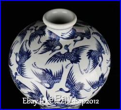 15 Rare Blue White Porcelain Red-crowned Crane Birds Flower Bottle Vase Statue