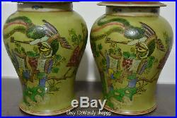 15 Unique Wucai Porcelain Phoenix Bird Flower Tank Pot Jar Crock Canister Pair