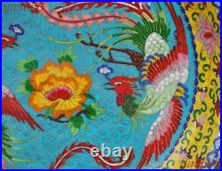 16China wucai porcelain Feng Shui wealth animal bird Phoenix bird statue plate
