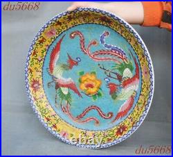 16China wucai porcelain Feng Shui wealth animal bird Phoenix bird statue plate