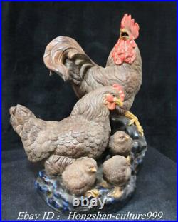 16Old China Shiwan Porcelain Zodiac Animal 3 Chicken Rooster Family Statue