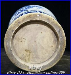 16Old Xuande Year White Blue Porcelain Dragon Flower Vase Bottle Pair