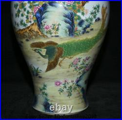 16Qianlong Marked China Famille Rose Porcelain peacock Birds Flower Bottle Vase