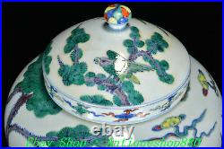16.1Old China Dynasty Dou Color Porcelain Fengshui Flowers Birds Pot Jar Crock