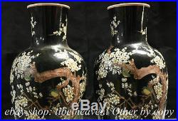 16.4 Mark Old China Black Color Porcelain Palace Plum Blossom Bird Bottle Pair