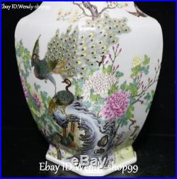 16 China Enamel Color Porcelain Peacock Bird Flower Tree Vase Bottle Flask Pot