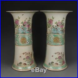 16 China antique Porcelain kangxi famille rose flower and bird vase statue