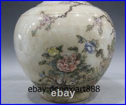16 Chinese Wucai Porcelain Pottery red-crowned crane peach Flower Bird Vase Pot