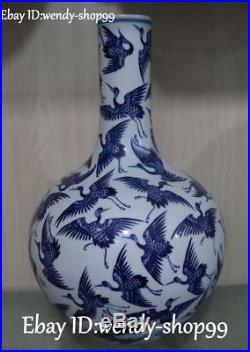 16 Huge Chinese Blue White Porcelain Crane Cranes Bird Vase Bottle Jug Pitcher