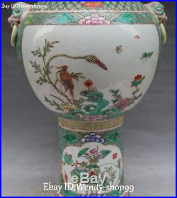 16 Old China Dehua Porcelain Lion Beast Parrot Bird Tree Flower Vase Bottle Pot