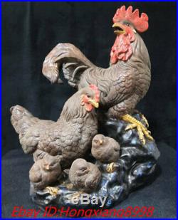 16'' Old China Shiwan Porcelain 12 Zodiac animal Chickens cock hen chick Statue