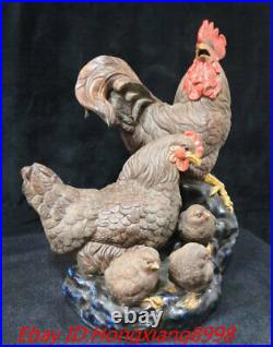 16'' Old China Shiwan Porcelain 12 Zodiac animal Chickens cock hen chick Statue