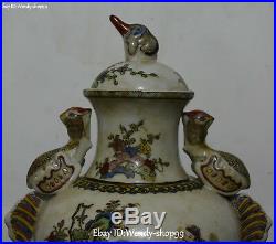 16 Unique Wucai Porcelain Phoenix Bird Man Person Tree Tank Pot Jar canister