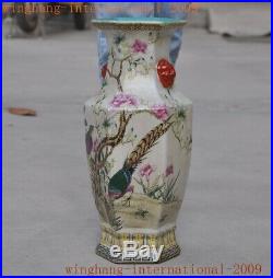 17Chinese Wucai porcelain beast head flower bird Zun Bottle Pot Vase Jar Statue