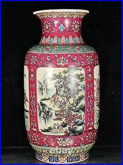 17Famille-rose Porcelain Palace Belle Beauty Hill Water Flower Bottle Vase Pair