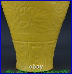 17.3'' Ming Dynasty Yellow Glaze Porcelain Phoenix Bird Beast Ear Bottle Vase