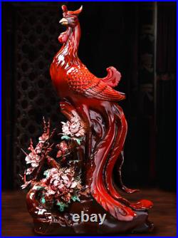 17.3 OId Dehua Color Porcelain Gold Animal Phoenix Phoenixs Bird Flower Statue