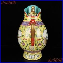 17.6Enamel porcelain Feng shui flowers The bird Tea makers Tea Pot statue pair