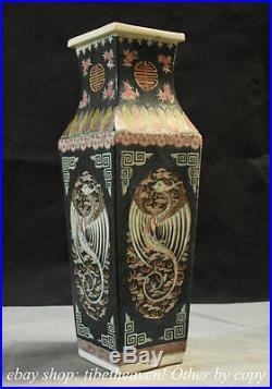 17.6 Marke Old China Black Wucai Porcelain Palace Phoenix God Bird Bottle Vase