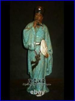 17 Chinese Shiwan Wucai Porcelain People Man Mastermind Zhuge Liang Fan Statue