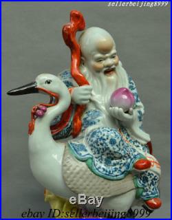 17 Old Chinese Color Porcelain The God Of longevity Shou xing Bird Peach Statue