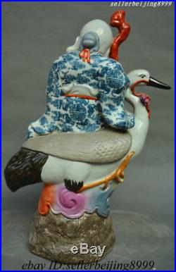 17 Old Chinese Color Porcelain The God Of longevity Shou xing Bird Peach Statue