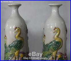 17 Unique Color Porcelain Peacock Bird Flower Vase Bottle Flask Pot Statue Pair