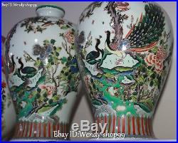 17 Unique Color Porcelain Peacock Peahen Bird Tree Flower Vase Bottle Pot Pair