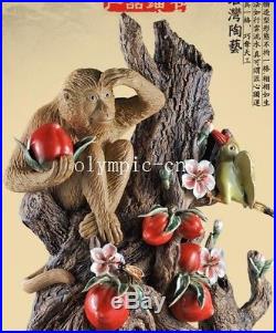17'' chinese ceramic porcelain Sculpture auspicious monkey deer flower bird