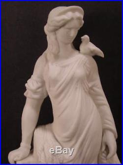 1800s Minton Parian Porcelain Bisque Relief Molded Figure Statue Cornucopia Bird