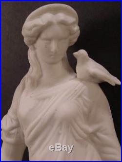 1800s Minton Parian Porcelain Bisque Relief Molded Figure Statue Cornucopia Bird