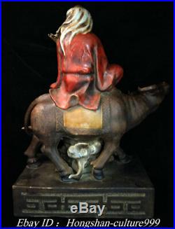 18Old Huge China Shiwan Porcelain Lao Tzu Laozi Ride Bull Cattle Animal Statue