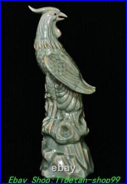 18.5'' Old Chinese Dynasty Ru Kiln Porcelain Feng Shui Phoenix Bird Statue Pair